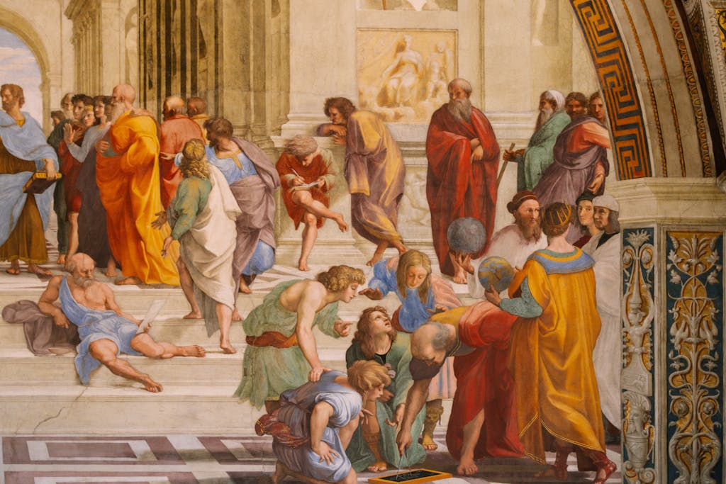 Iconic Renaissance fresco depicting ancient philosophers, located in the Vatican Museums.