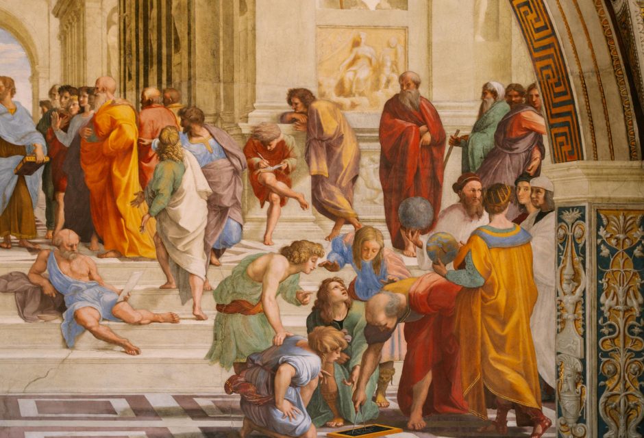 Iconic Renaissance fresco depicting ancient philosophers, located in the Vatican Museums.